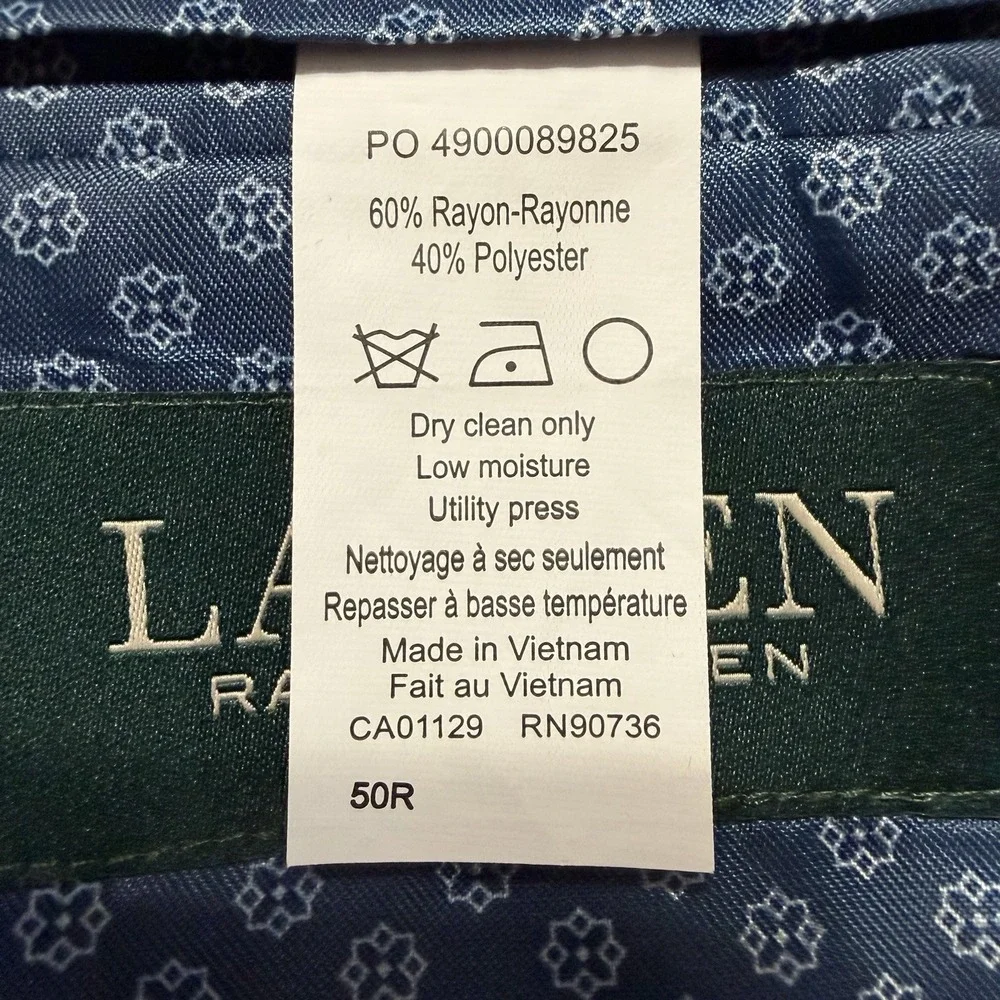 Lauren Ralph Lauren Leland Blazer Mens 40R Blue Solid Single Vent Two-Button NEW